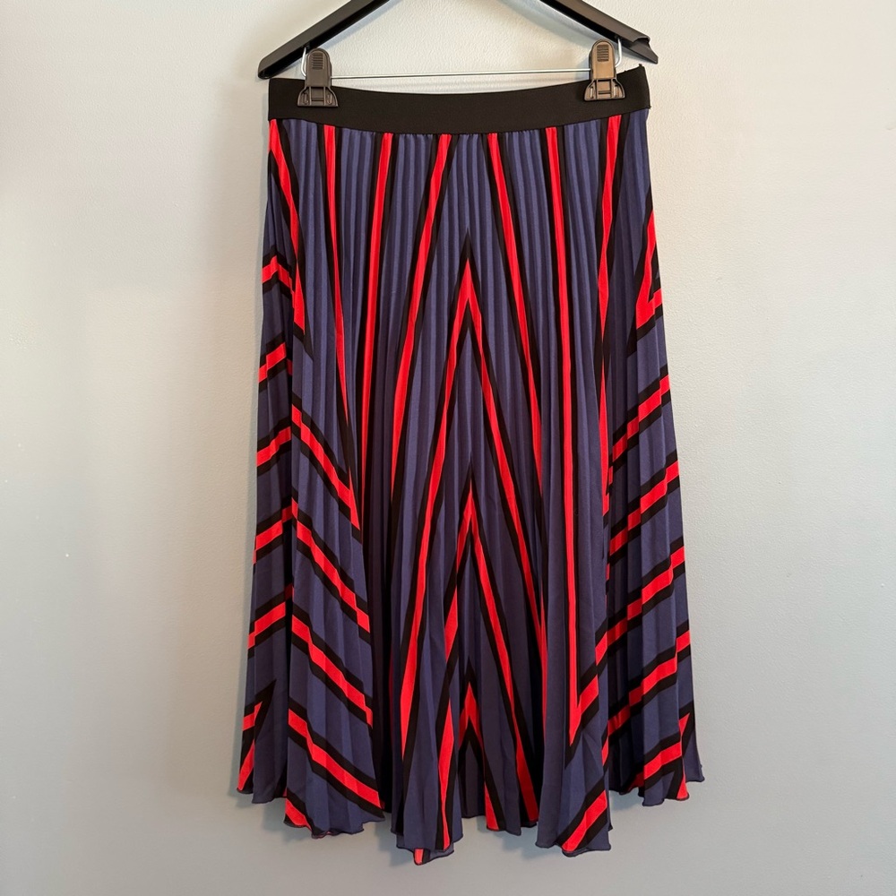 Striped Pleated Midi Skirt